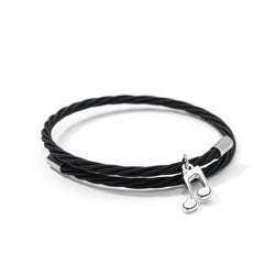 Backstage Black Guitar String Bracelet with Note Charm