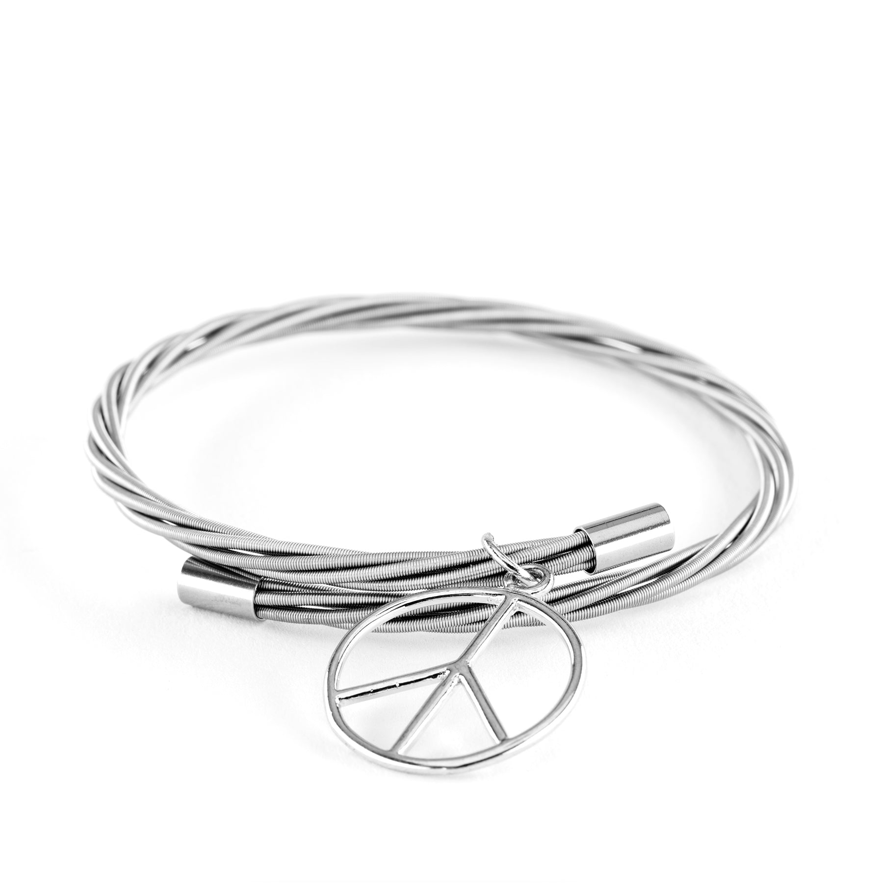 Simply Silver Guitar String Bracelet with Peace Charm Wear Your Music