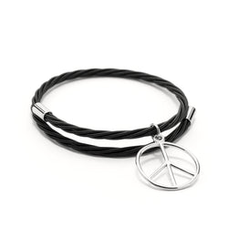 Backstage Black Guitar String Bracelet with Peace Charm